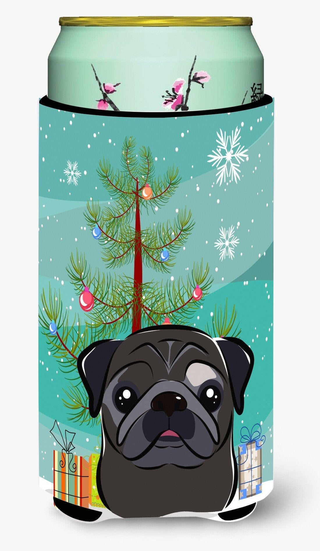 Christmas Tree and Black Pug Tall Boy Beverage Insulator Hugger BB1635TBC by Caroline&#39;s Treasures