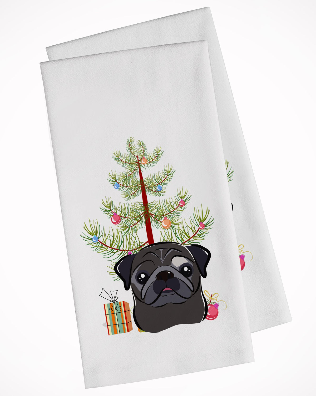 Christmas Tree and Black Pug White Kitchen Towel Set of 2 BB1635WTKT by Caroline&#39;s Treasures