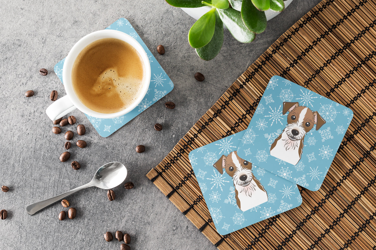 Set of 4 Snowflake Jack Russell Terrier Foam Coasters BB1636FC - the-store.com