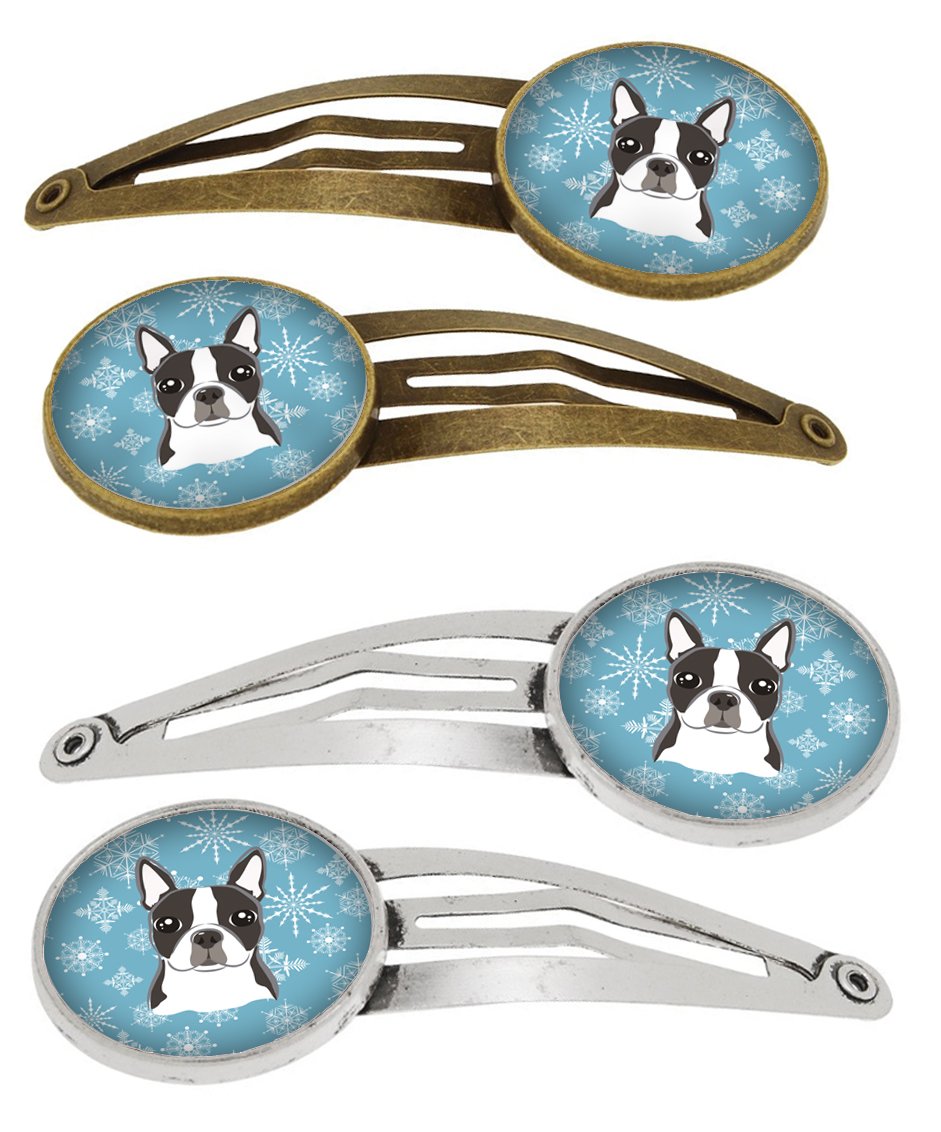 Snowflake Boston Terrier Set of 4 Barrettes Hair Clips BB1637HCS4 by Caroline&#39;s Treasures