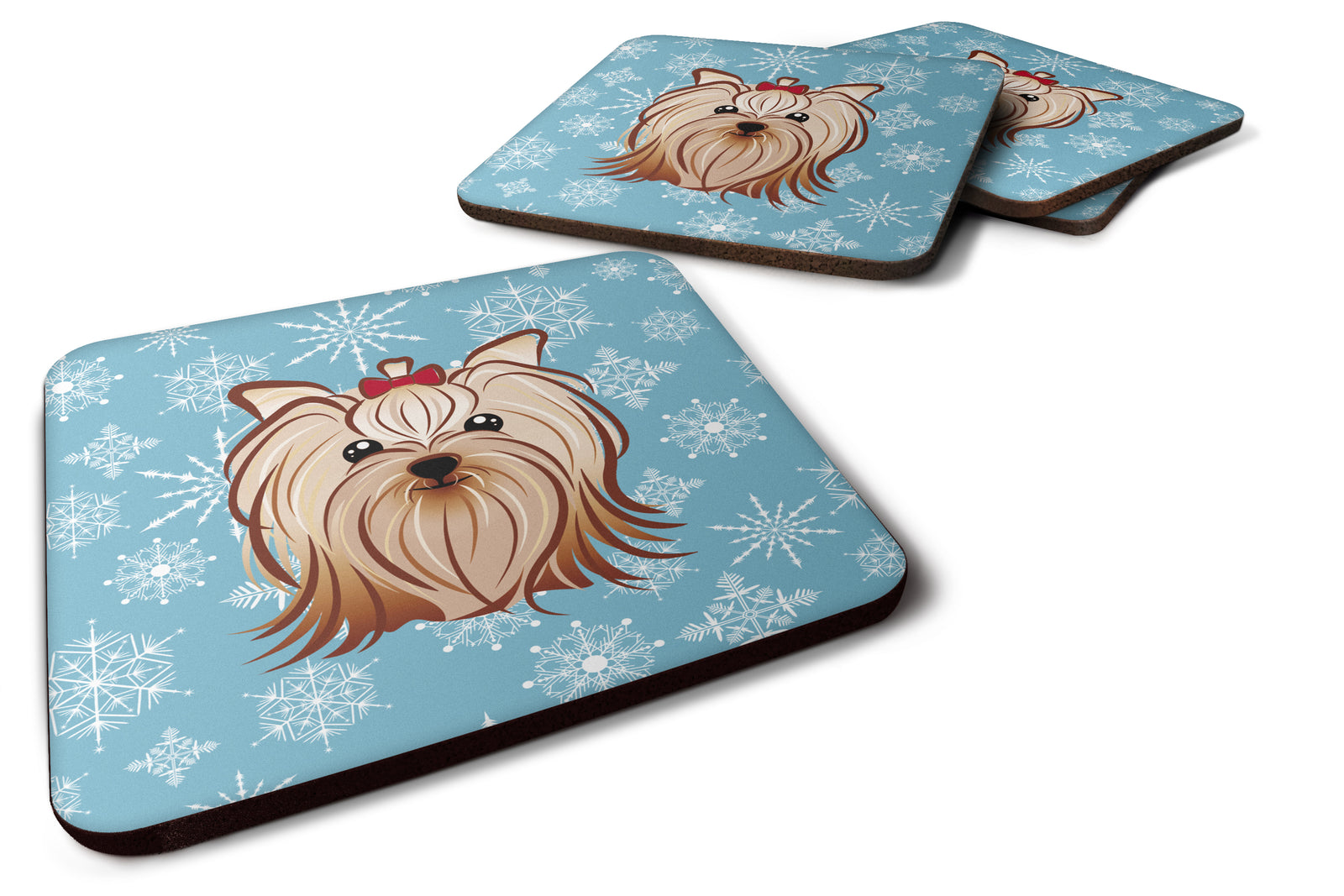 Set of 4 Snowflake Yorkie Yorkshire Terrier Foam Coasters BB1638FC - the-store.com