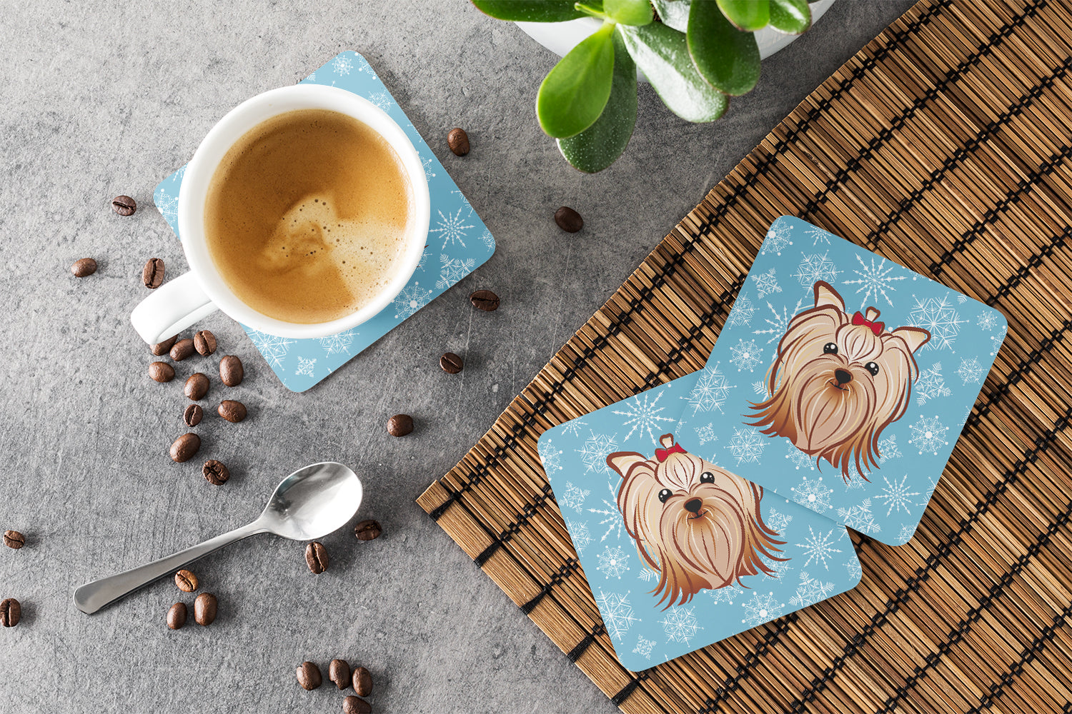Set of 4 Snowflake Yorkie Yorkshire Terrier Foam Coasters BB1638FC - the-store.com