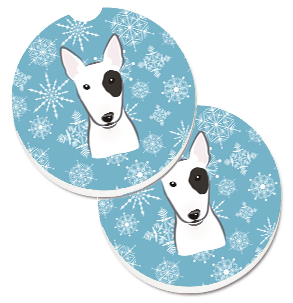 Snowflake Bull Terrier Set of 2 Cup Holder Car Coasters BB1643CARC by Caroline&#39;s Treasures