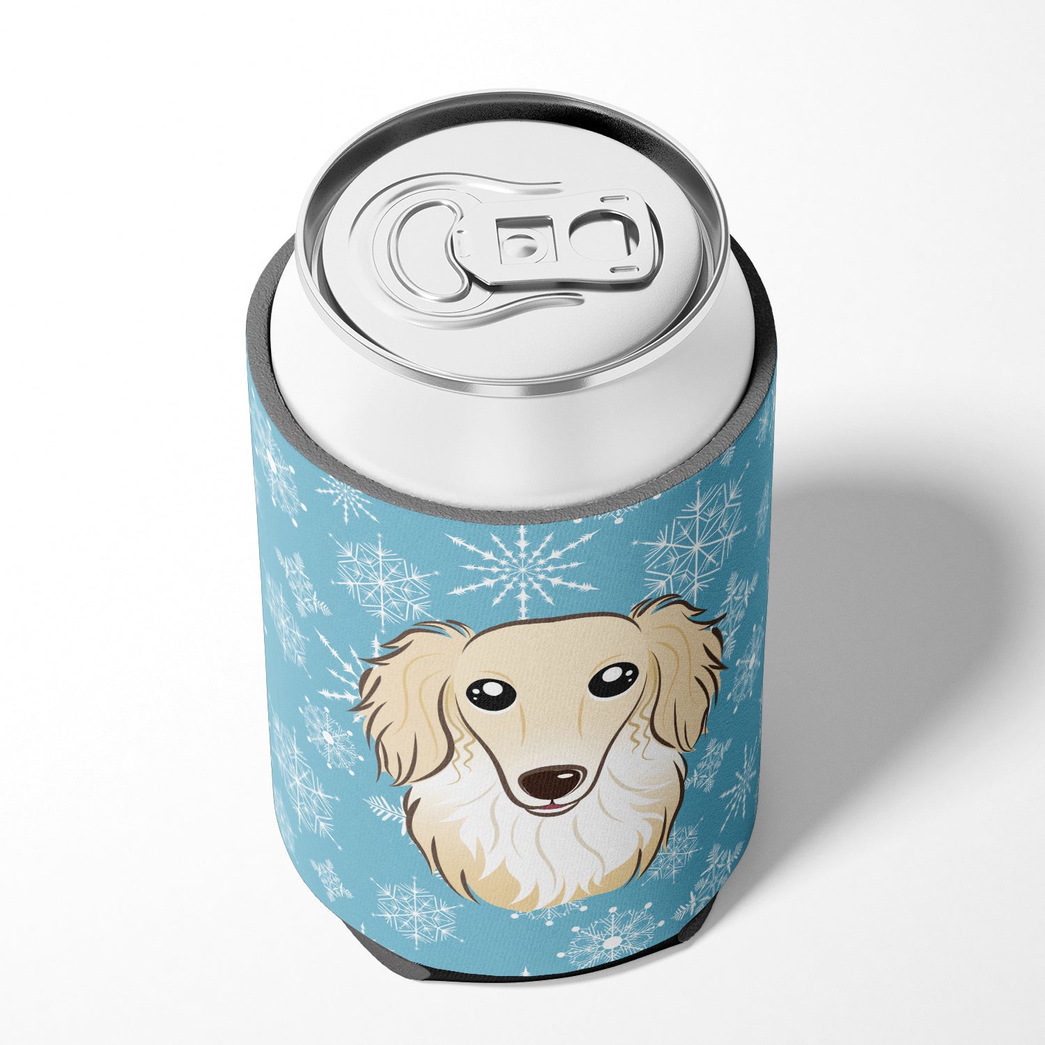 Snowflake Longhair Creme Dachshund Can or Bottle Hugger BB1646CC.