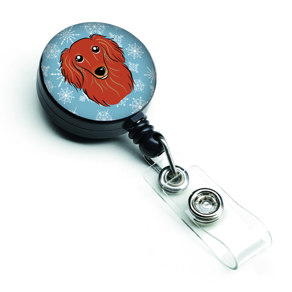 Snowflake Longhair Red Dachshund Retractable Badge Reel BB1648BR