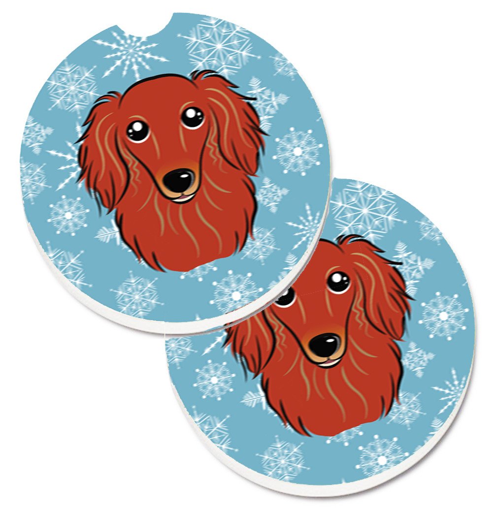 Snowflake Longhair Red Dachshund Set of 2 Cup Holder Car Coasters BB1648CARC by Caroline&#39;s Treasures