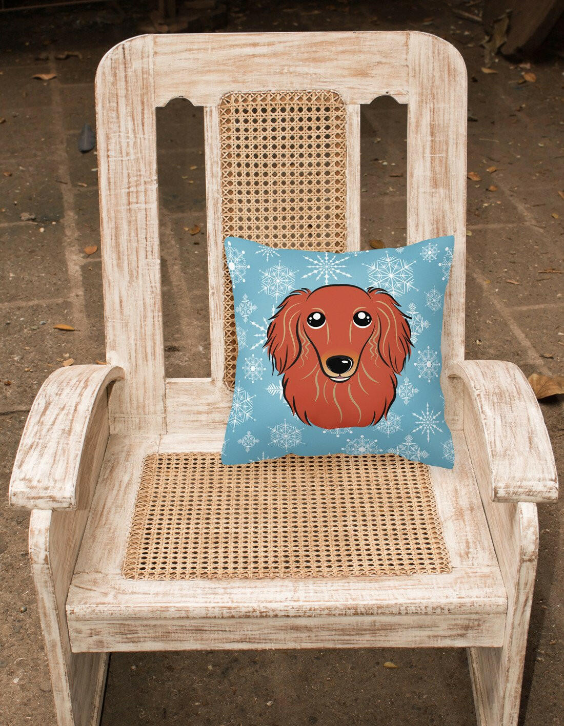 Snowflake Longhair Red Dachshund Fabric Decorative Pillow BB1648PW1414 - the-store.com