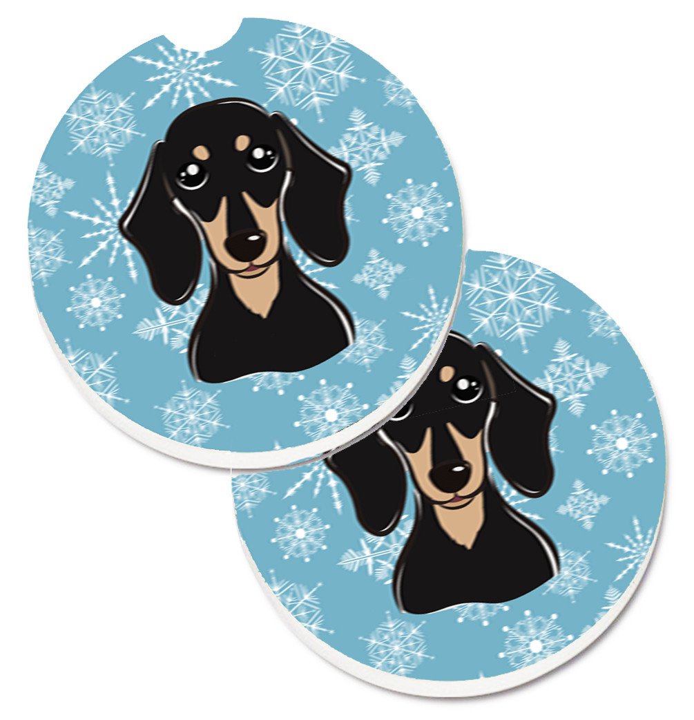 Snowflake Smooth Black and Tan Dachshund Set of 2 Cup Holder Car Coasters BB1649CARC by Caroline&#39;s Treasures