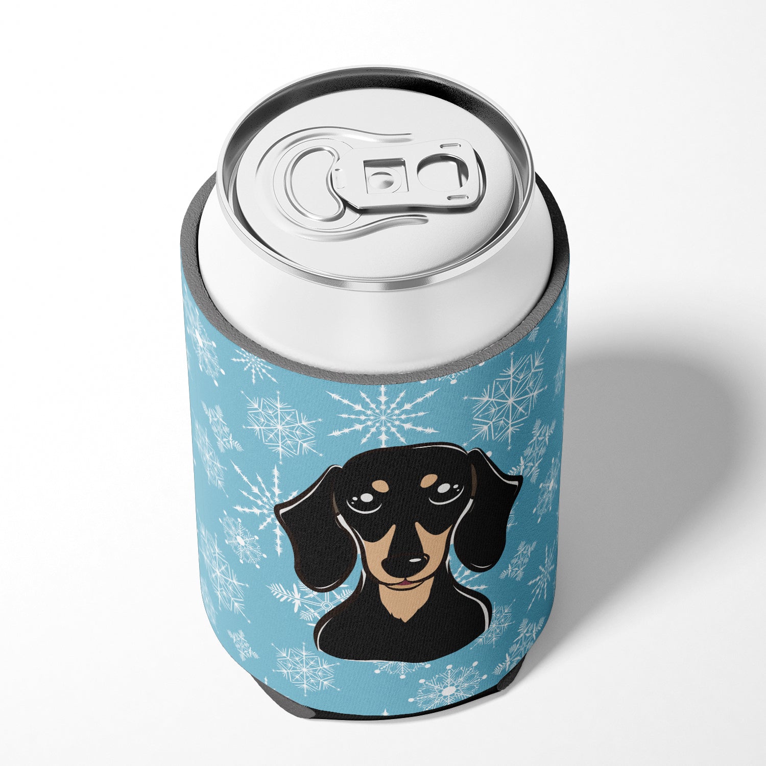 Snowflake Smooth Black and Tan Dachshund Can or Bottle Hugger BB1649CC