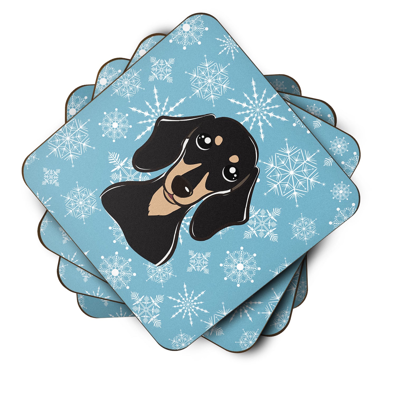 Set of 4 Snowflake Smooth Black and Tan Dachshund Foam Coasters BB1649FC - the-store.com