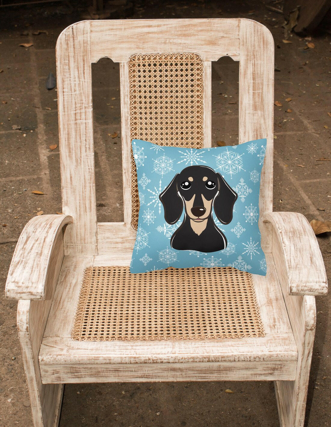 Snowflake Smooth Black and Tan Dachshund Fabric Decorative Pillow BB1649PW1414 - the-store.com