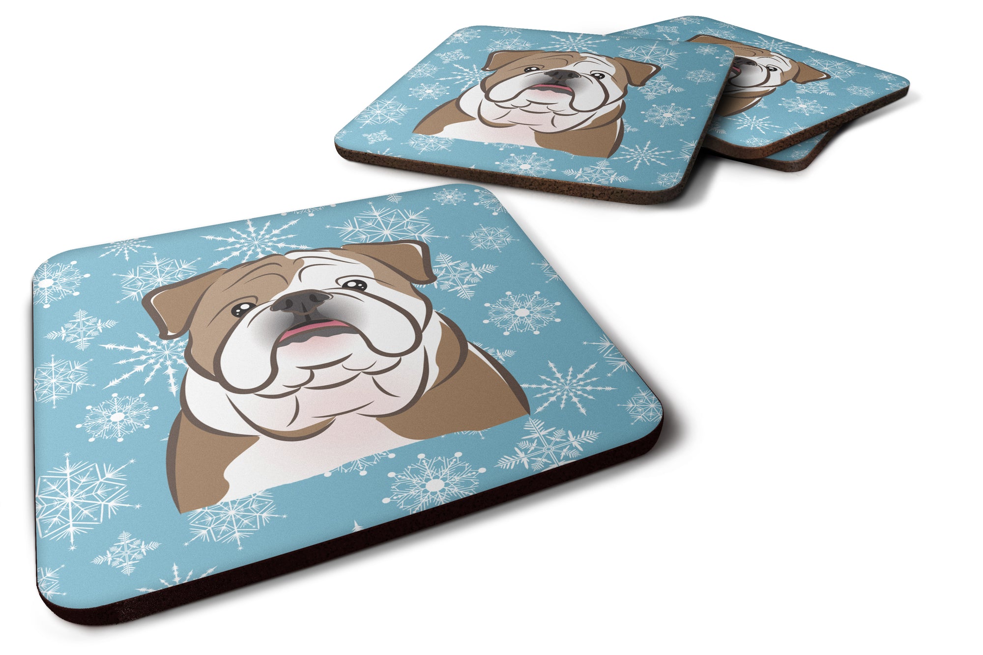 Set of 4 Snowflake English Bulldog  Foam Coasters BB1653FC - the-store.com