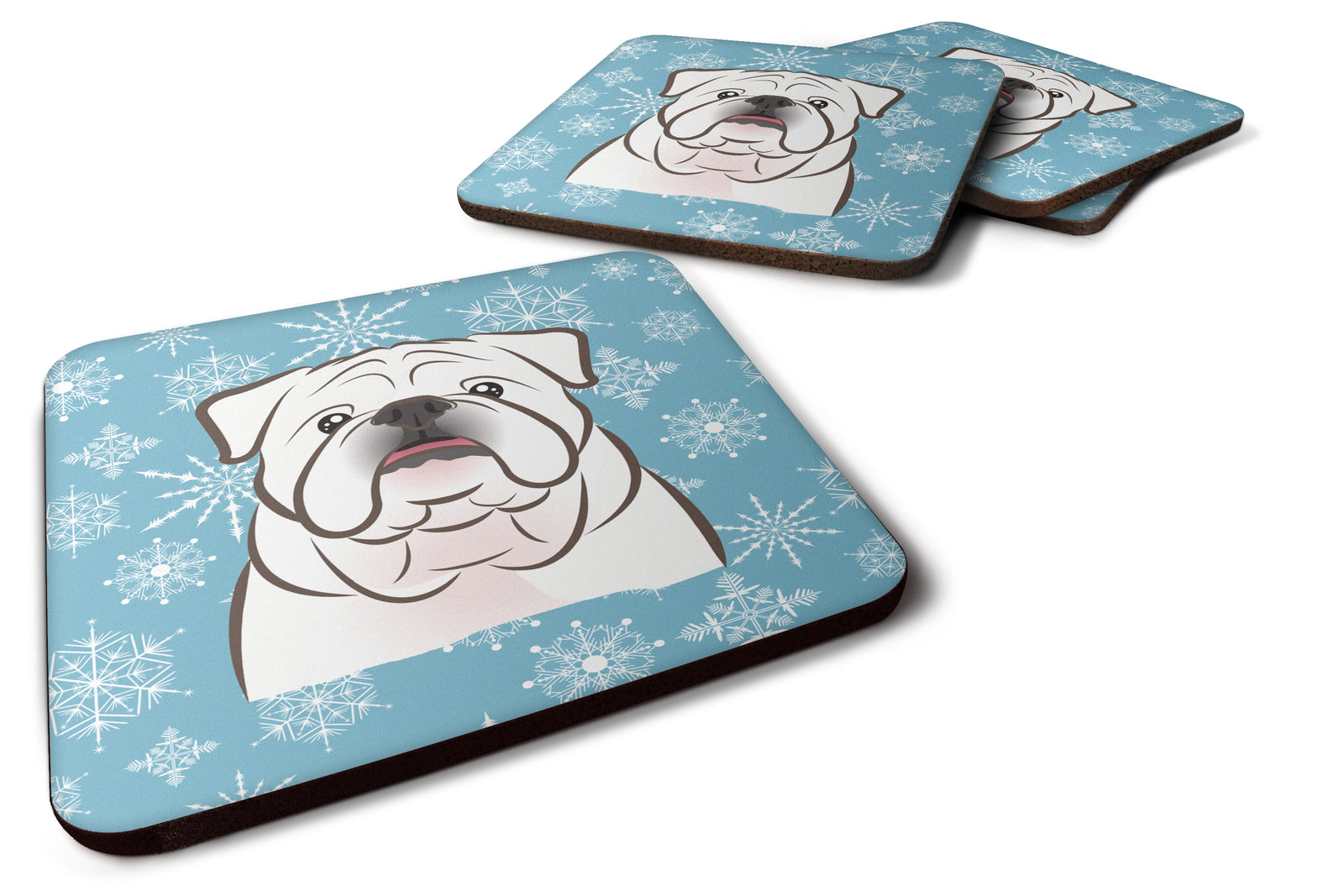 Set of 4 Snowflake White English Bulldog  Foam Coasters BB1654FC - the-store.com