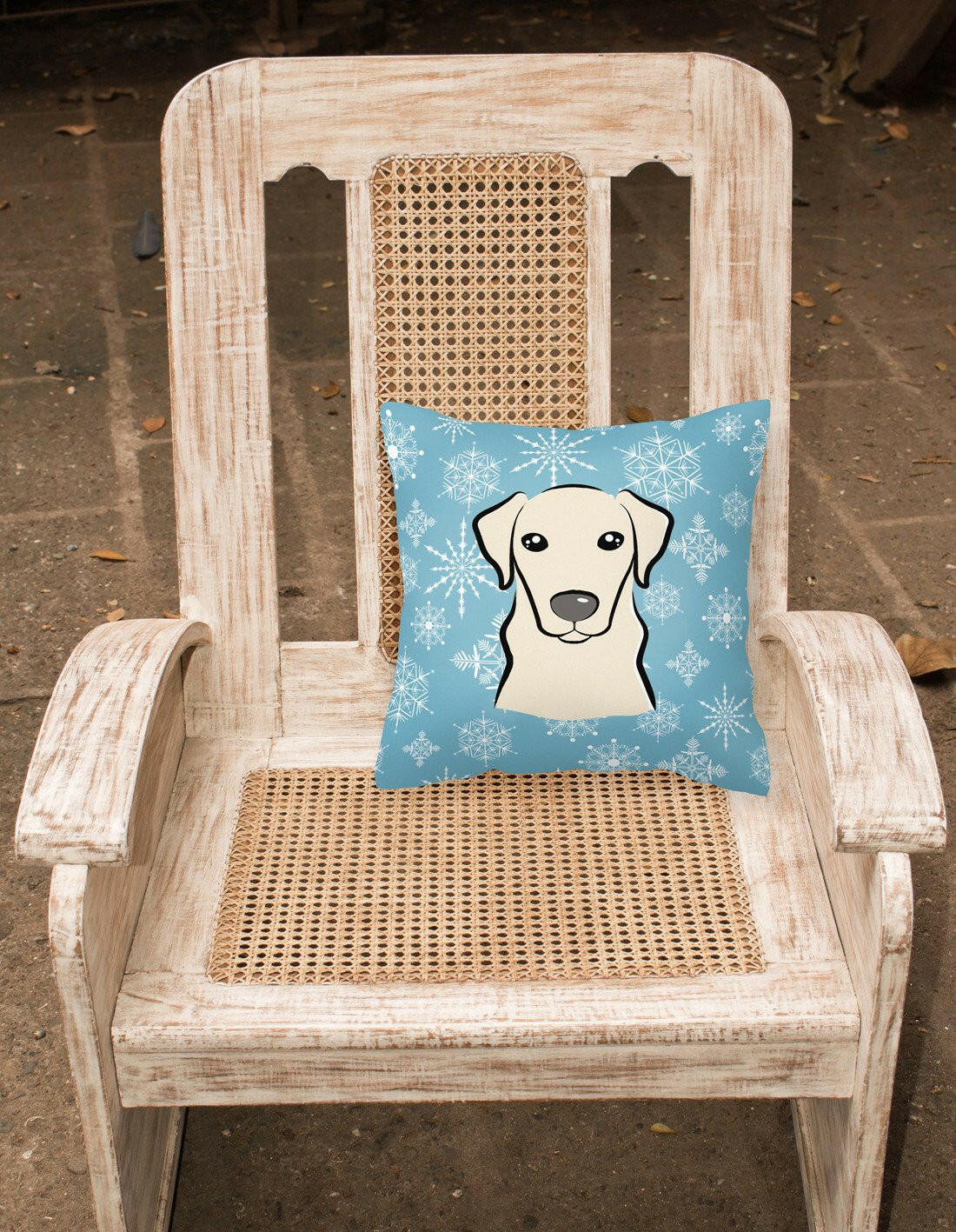 Snowflake Yellow Labrador Fabric Decorative Pillow BB1656PW1414 - the-store.com