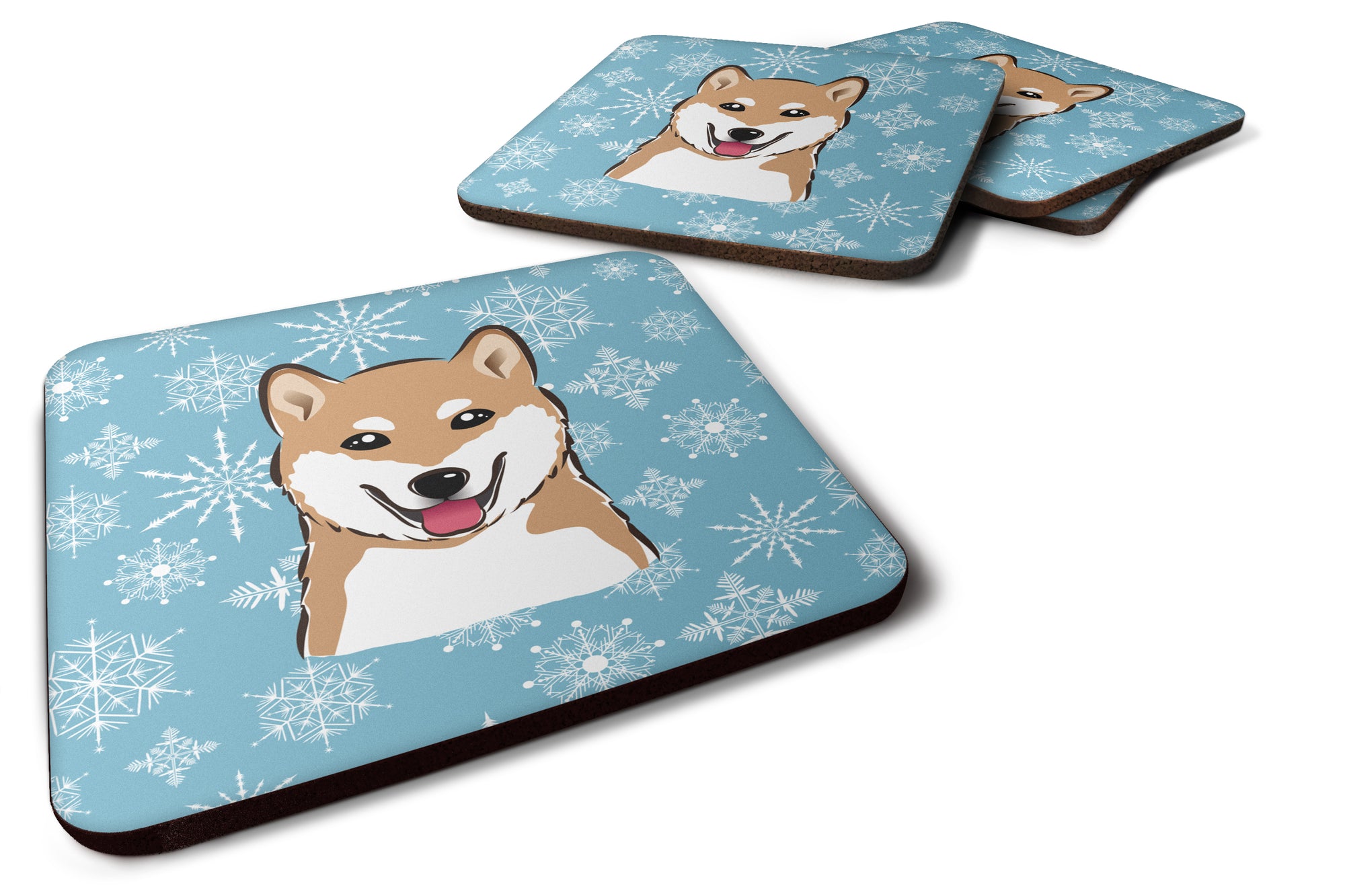 Set of 4 Snowflake Shiba Inu Foam Coasters BB1659FC - the-store.com