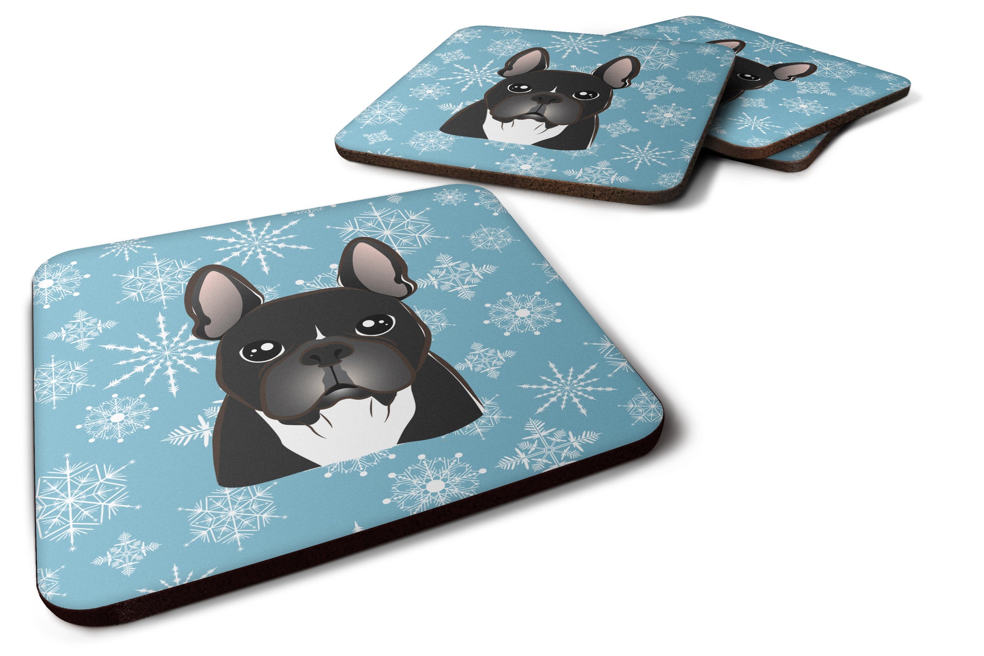 Set of 4 Snowflake French Bulldog Foam Coasters BB1661FC - the-store.com