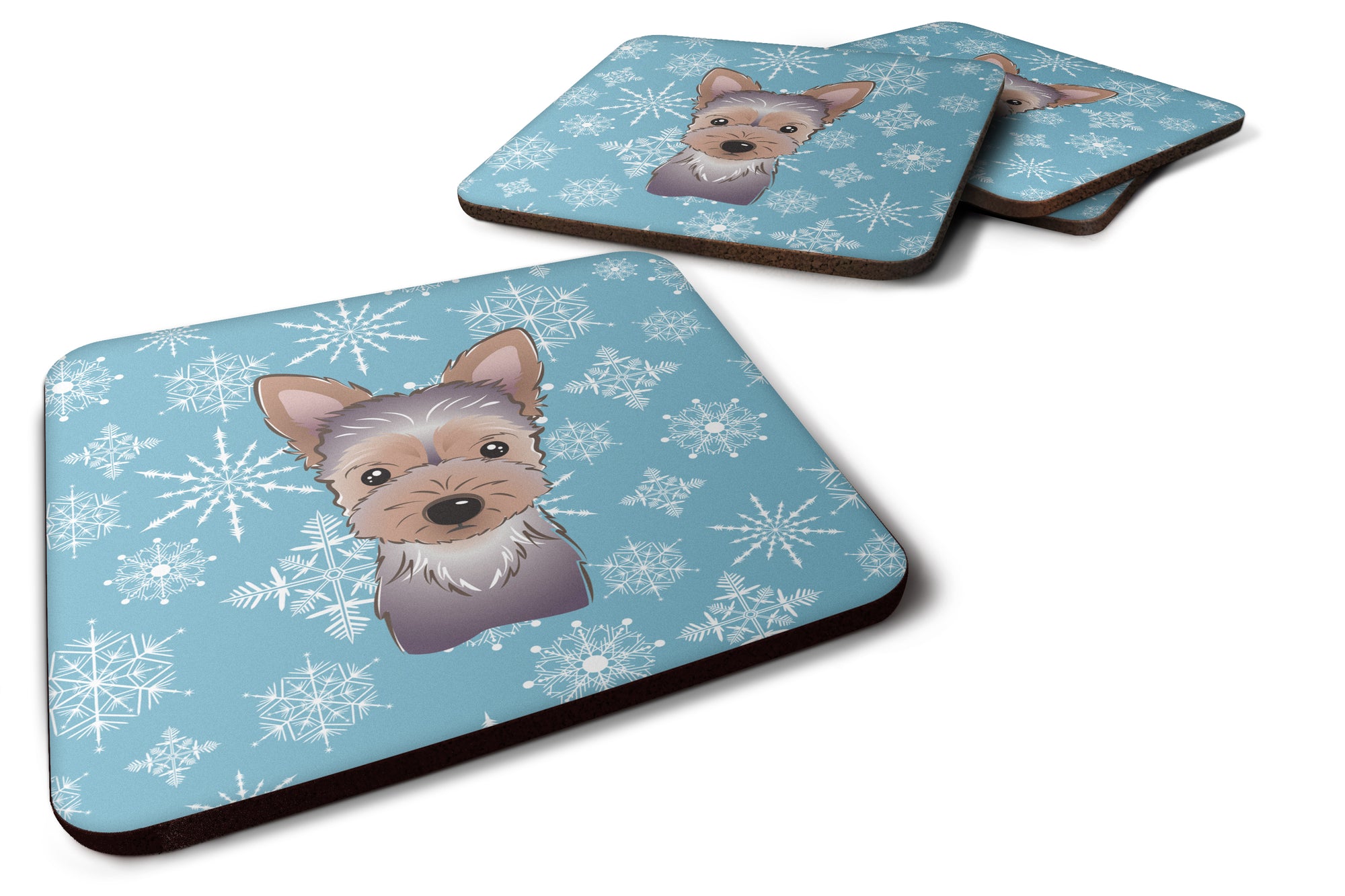Set of 4 Snowflake Yorkie Puppy Foam Coasters BB1666FC - the-store.com