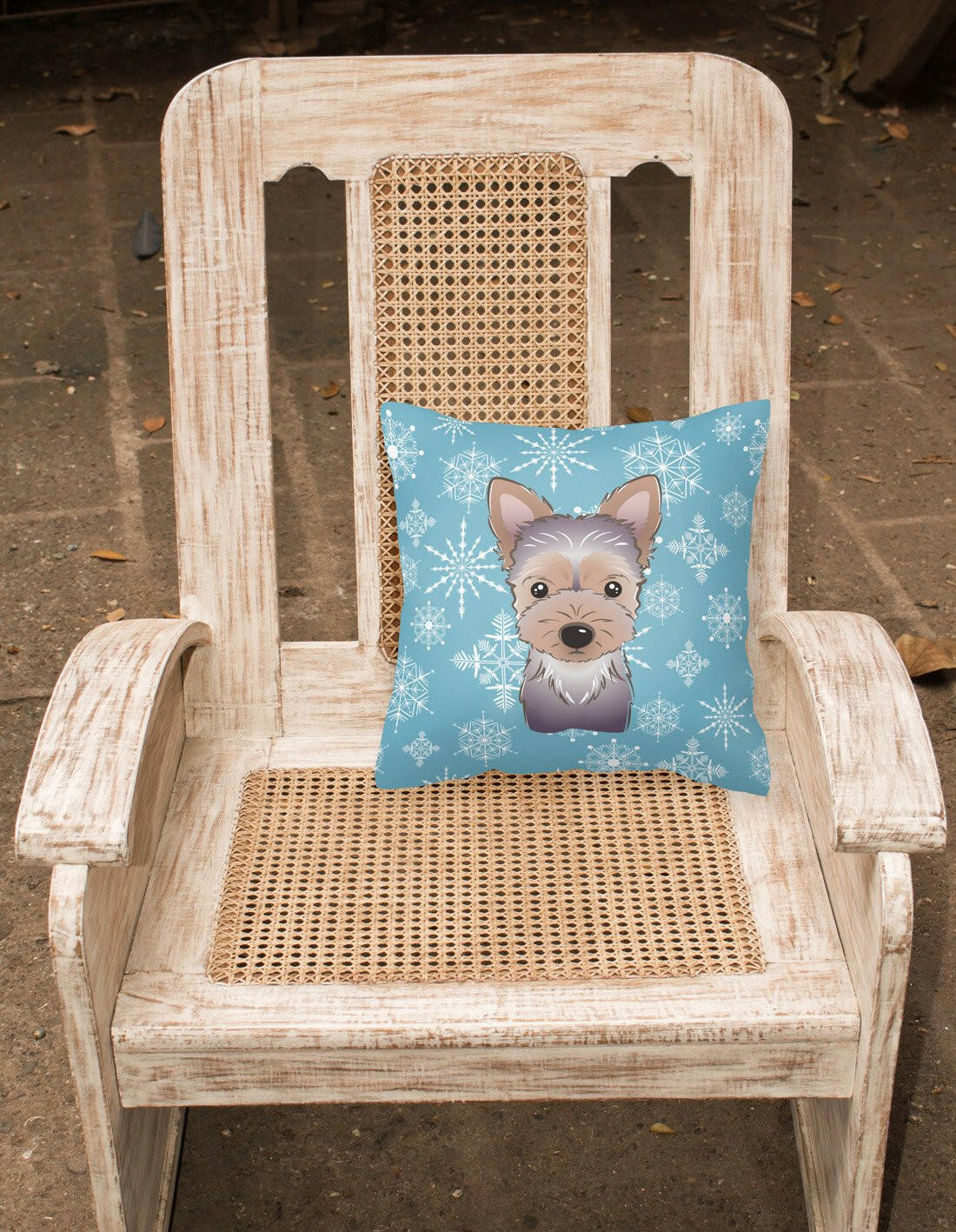 Snowflake Yorkie Puppy Fabric Decorative Pillow BB1666PW1414 - the-store.com