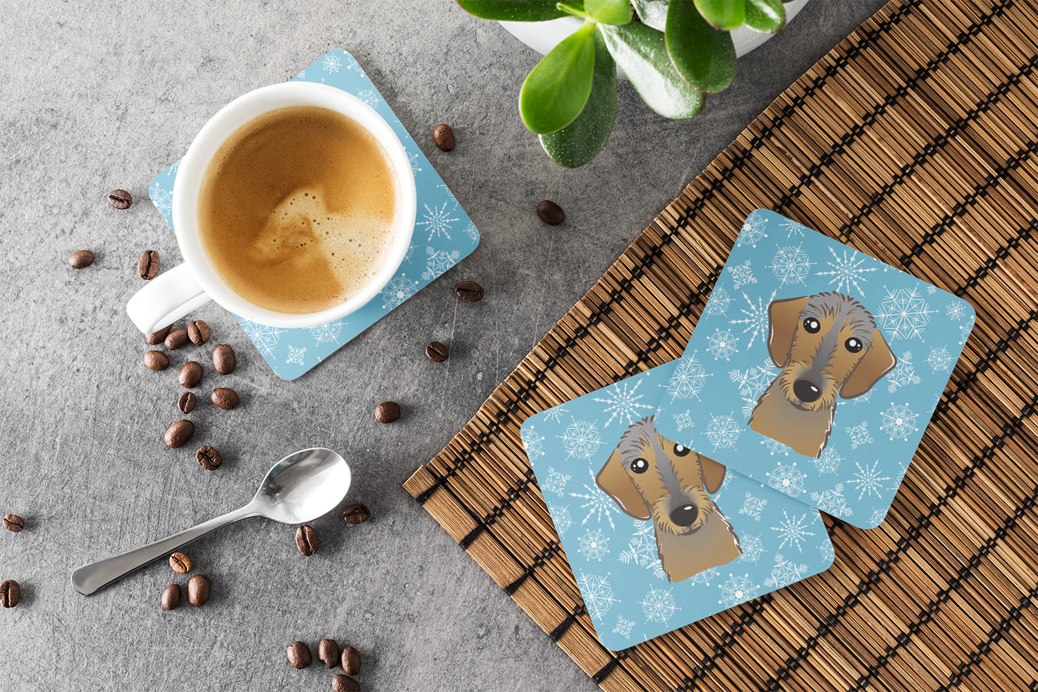 Set of 4 Snowflake Wirehaired Dachshund Foam Coasters BB1667FC - the-store.com