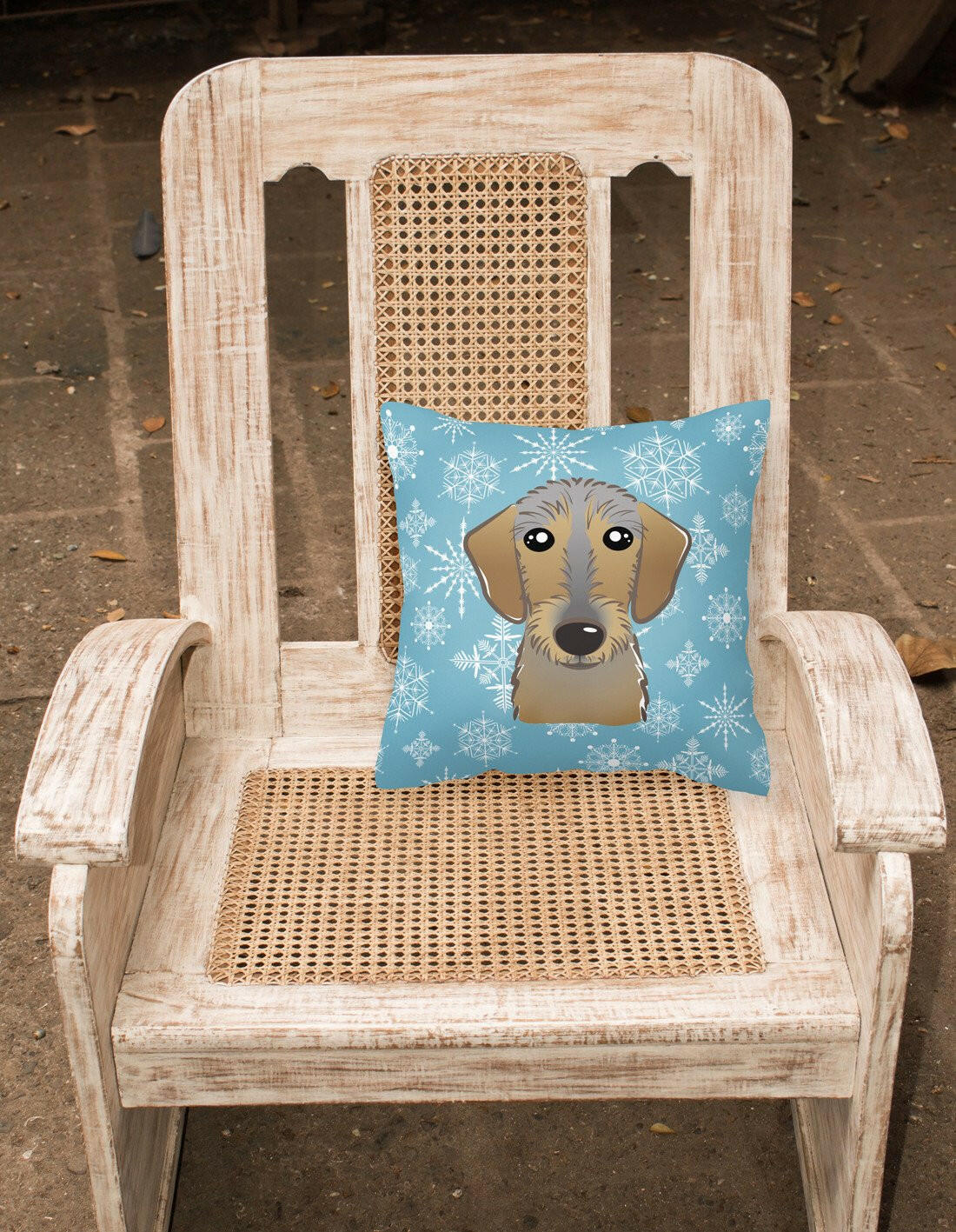 Snowflake Wirehaired Dachshund Fabric Decorative Pillow BB1667PW1414 - the-store.com