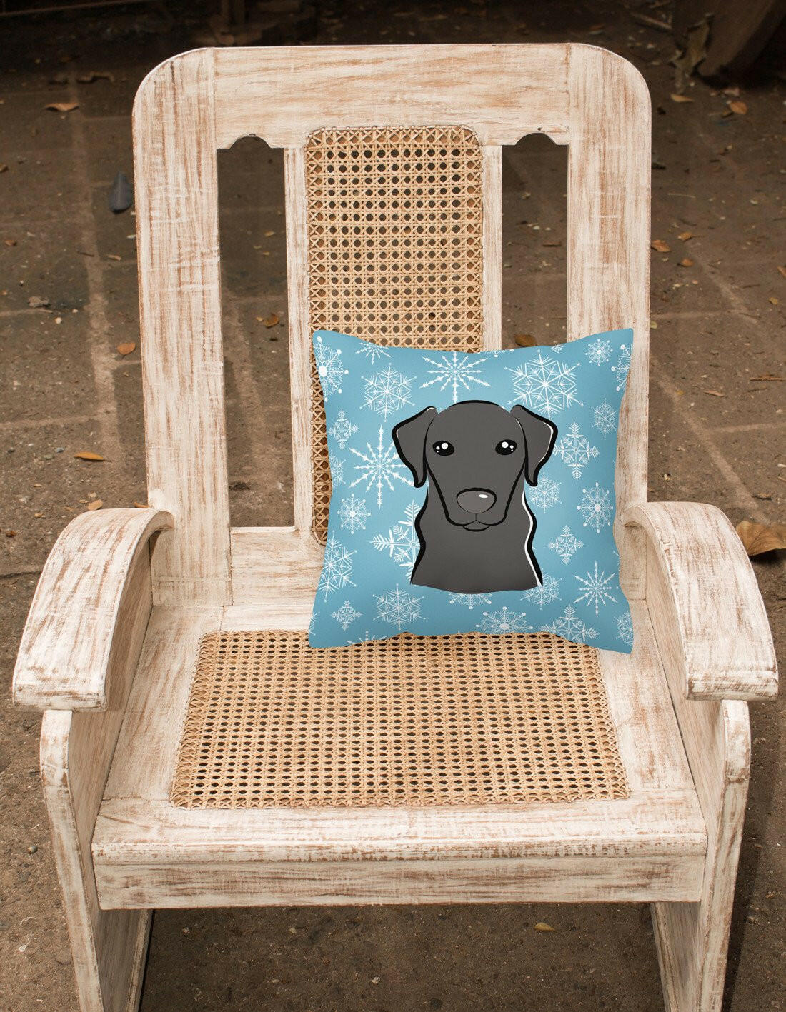 Snowflake Black Labrador Fabric Decorative Pillow BB1669PW1414 - the-store.com