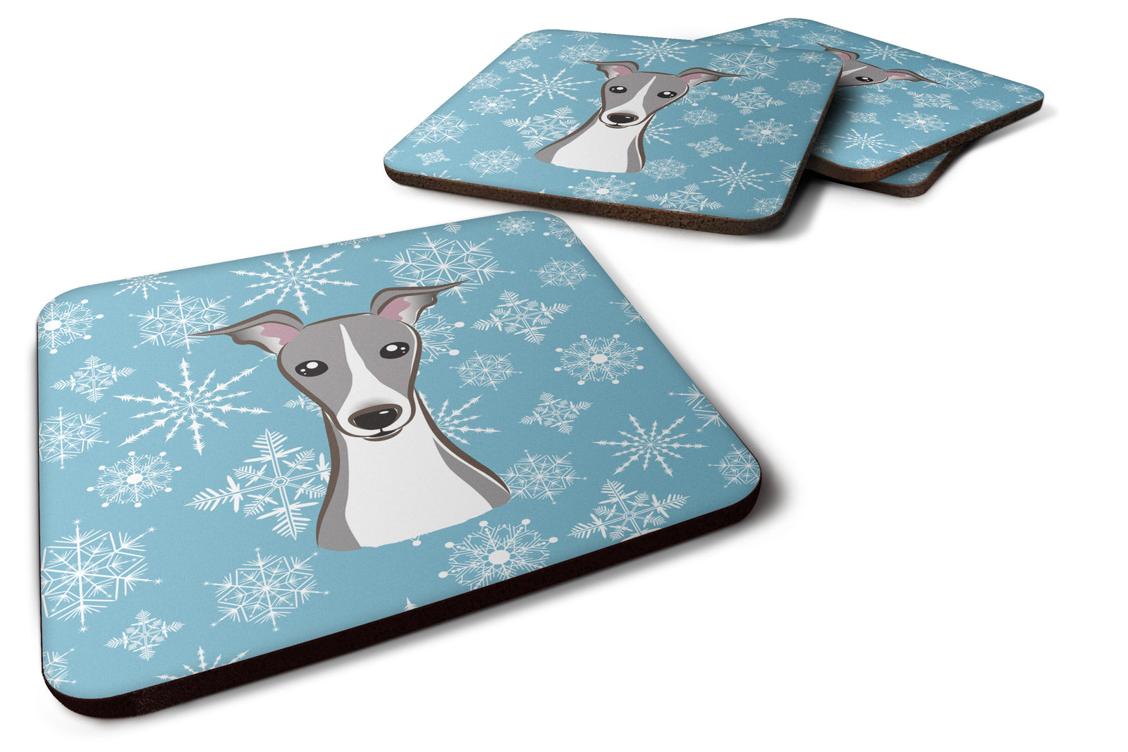 Set of 4 Snowflake Italian Greyhound Foam Coasters BB1670FC - the-store.com