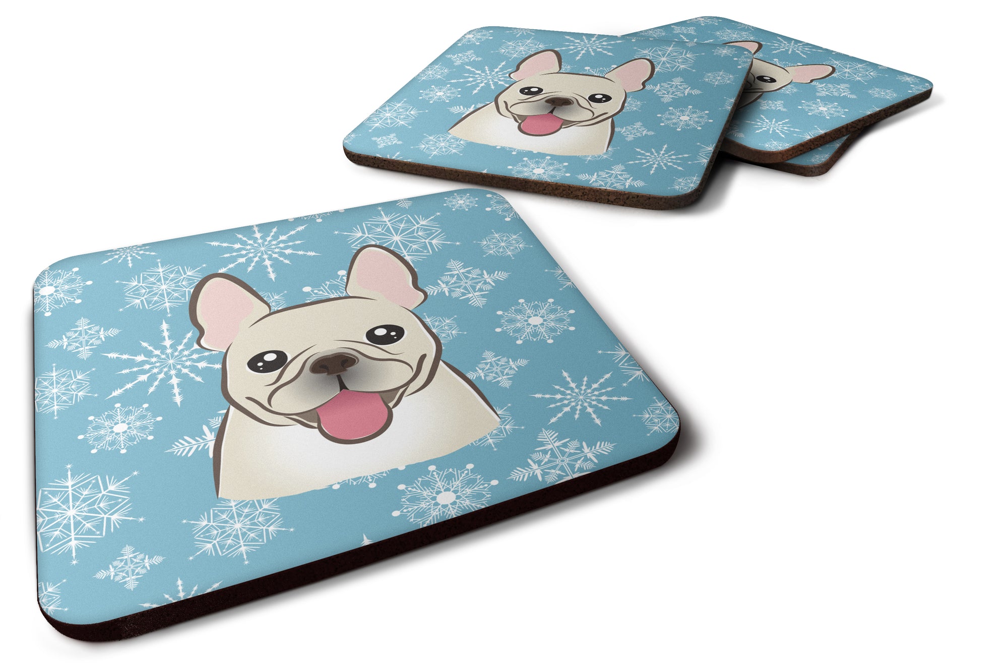 Set of 4 Snowflake French Bulldog Foam Coasters BB1672FC - the-store.com