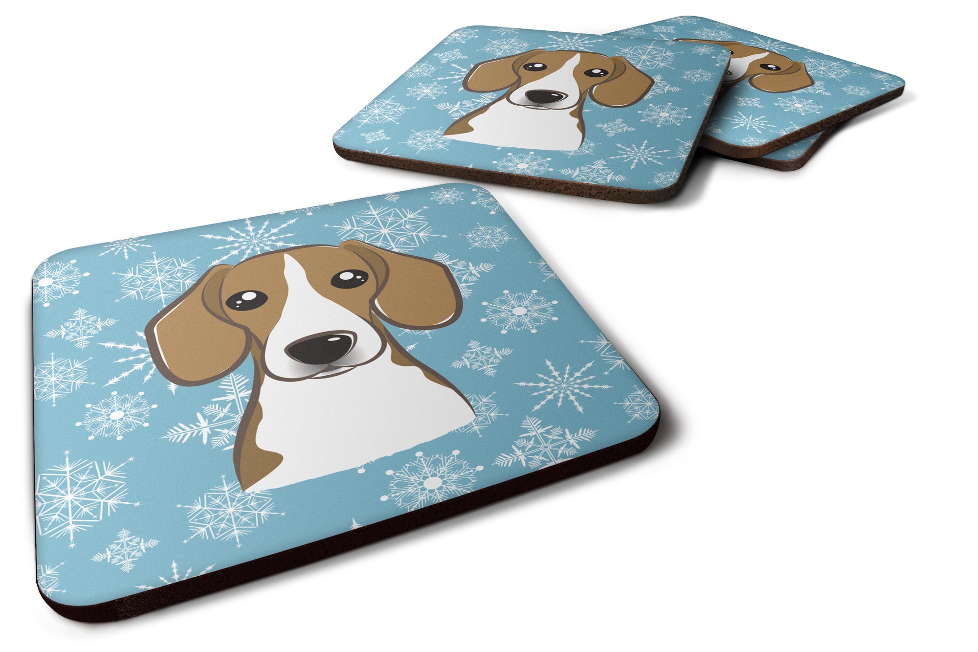 Set of 4 Snowflake Beagle Foam Coasters BB1673FC - the-store.com