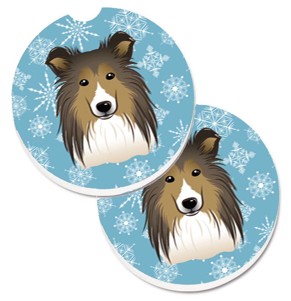 Snowflake Sheltie Set of 2 Cup Holder Car Coasters BB1676CARC by Caroline's Treasures