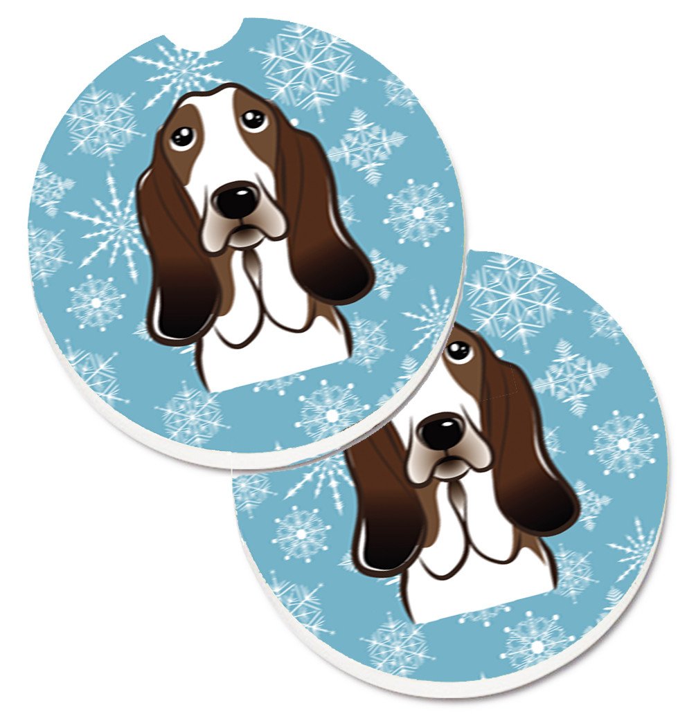 Snowflake Basset Hound Set of 2 Cup Holder Car Coasters BB1677CARC by Caroline's Treasures