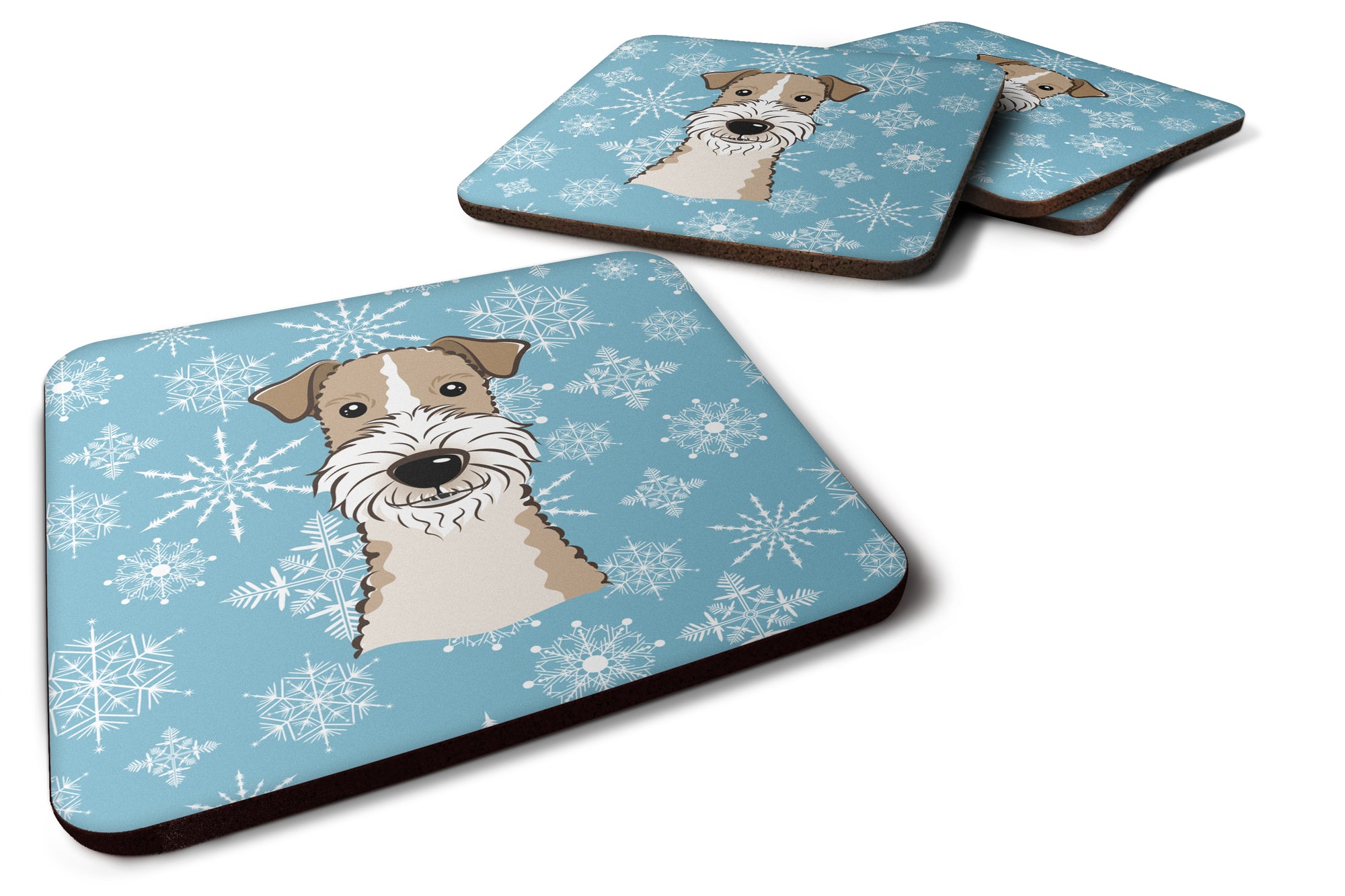 Set of 4 Snowflake Wire Haired Fox Terrier Foam Coasters BB1681FC - the-store.com