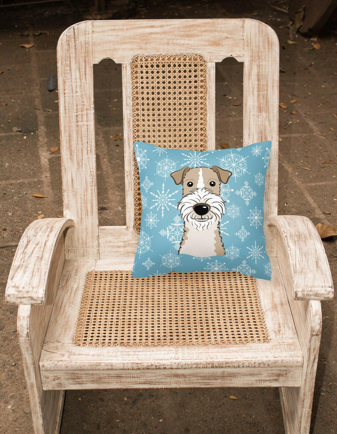 Snowflake Wire Haired Fox Terrier Fabric Decorative Pillow BB1681PW1414 - the-store.com