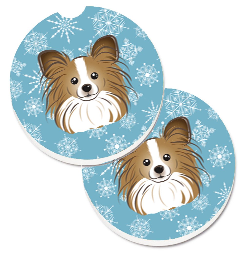 Snowflake Papillon Set of 2 Cup Holder Car Coasters BB1682CARC by Caroline&#39;s Treasures