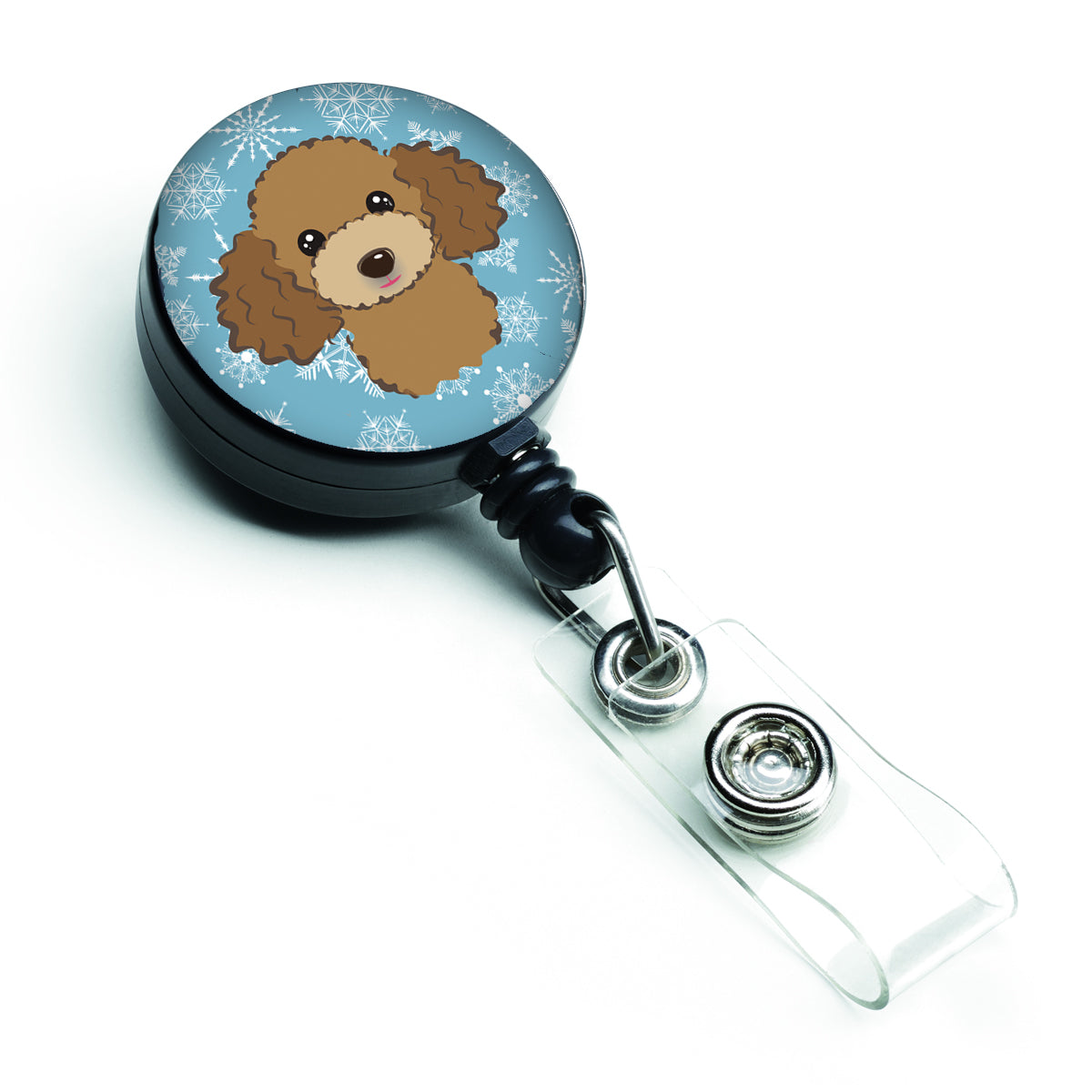 Snowflake Chocolate Brown Poodle Retractable Badge Reel BB1690BR.