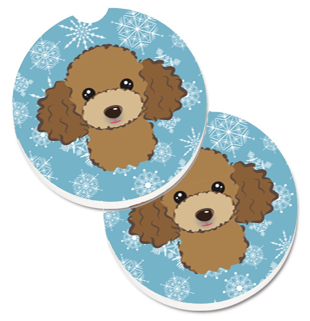 Snowflake Chocolate Brown Poodle Set of 2 Cup Holder Car Coasters BB1690CARC by Caroline&#39;s Treasures