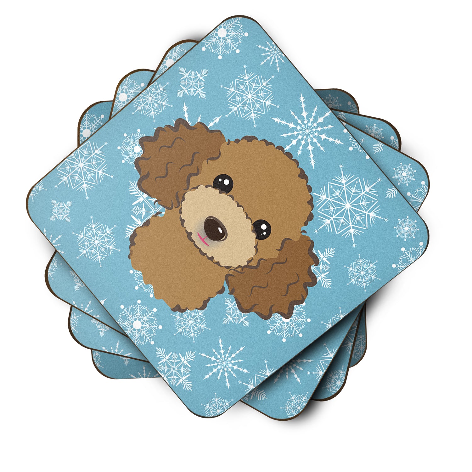 Set of 4 Snowflake Chocolate Brown Poodle Foam Coasters BB1690FC - the-store.com