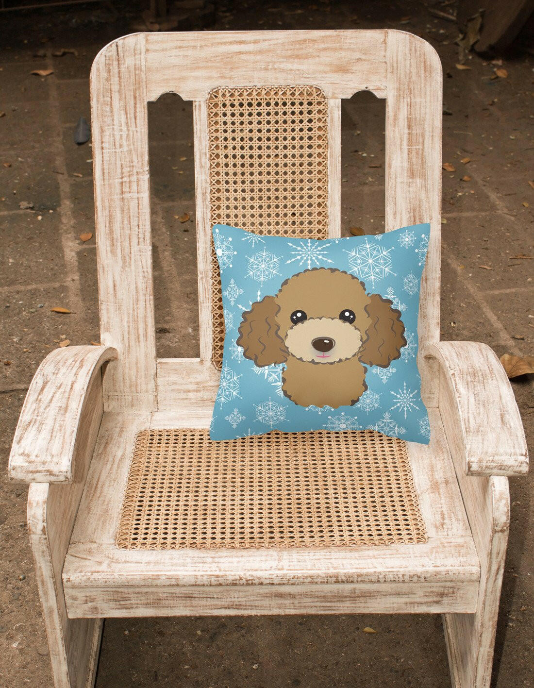 Snowflake Chocolate Brown Poodle Fabric Decorative Pillow BB1690PW1414 - the-store.com