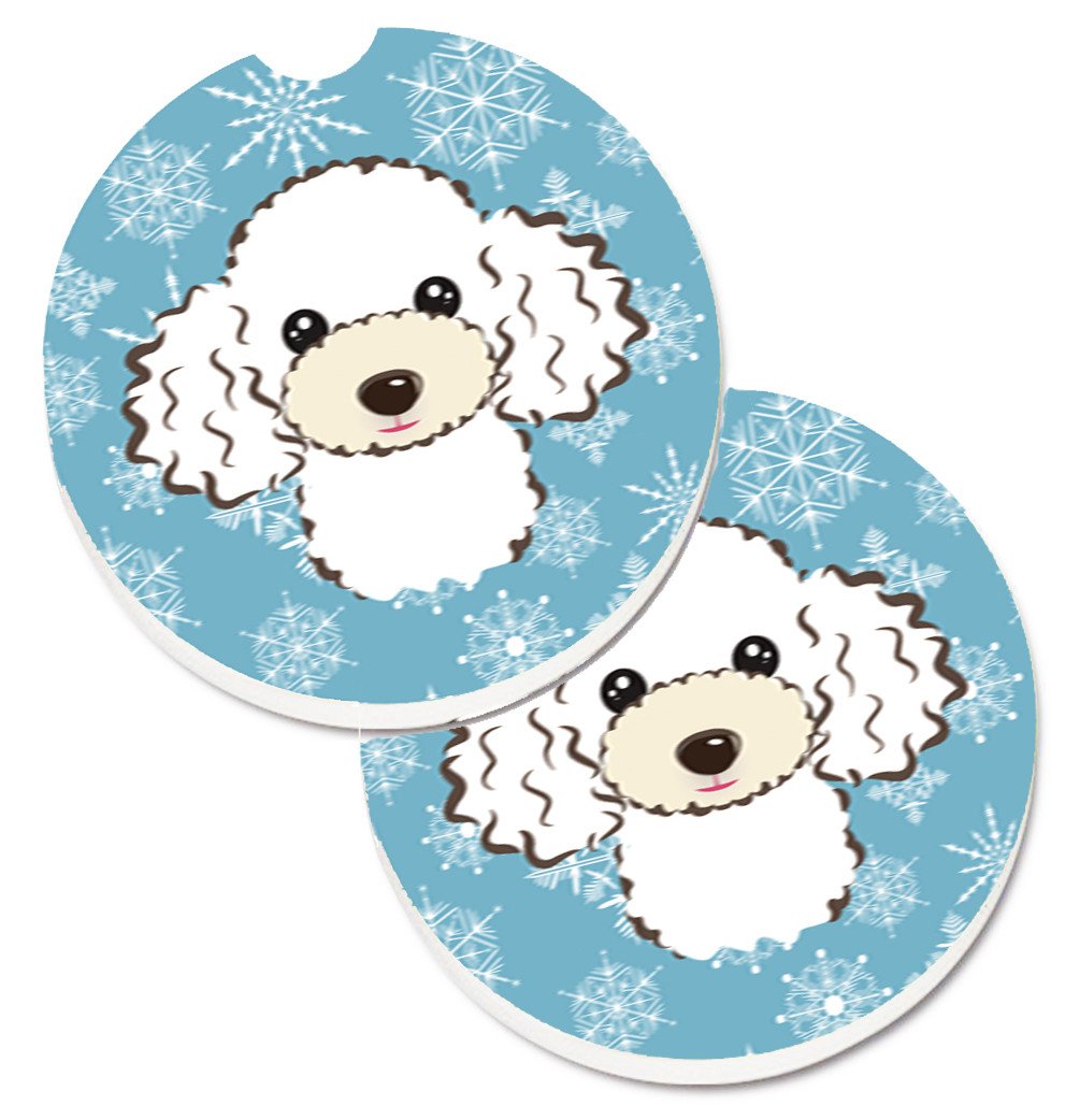 Snowflake White Poodle Set of 2 Cup Holder Car Coasters BB1691CARC by Caroline&#39;s Treasures