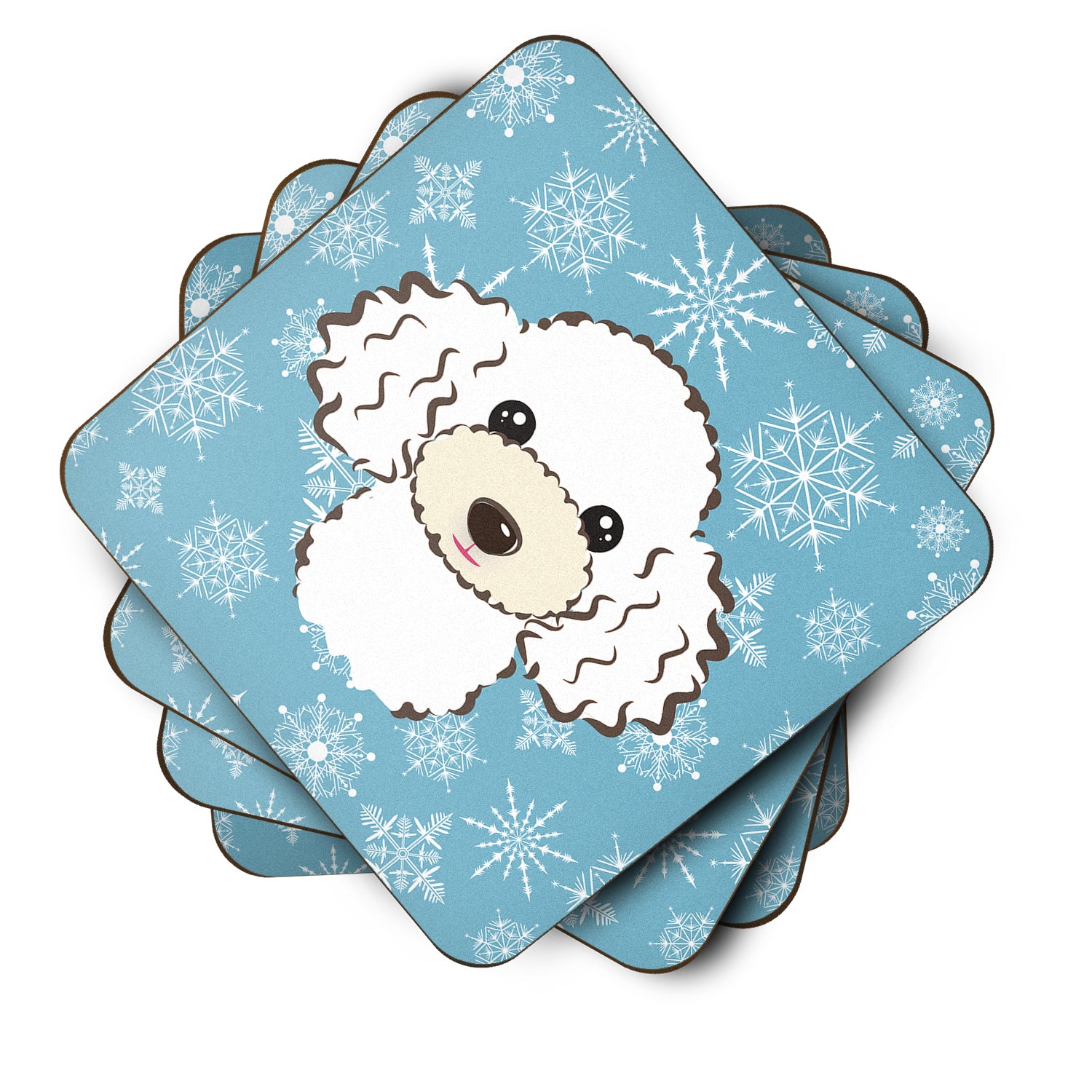 Set of 4 Snowflake White Poodle Foam Coasters BB1691FC - the-store.com