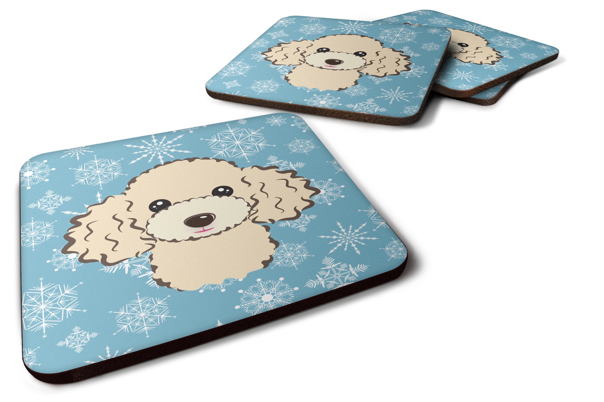 Set of 4 Snowflake Buff Poodle Foam Coasters BB1692FC - the-store.com