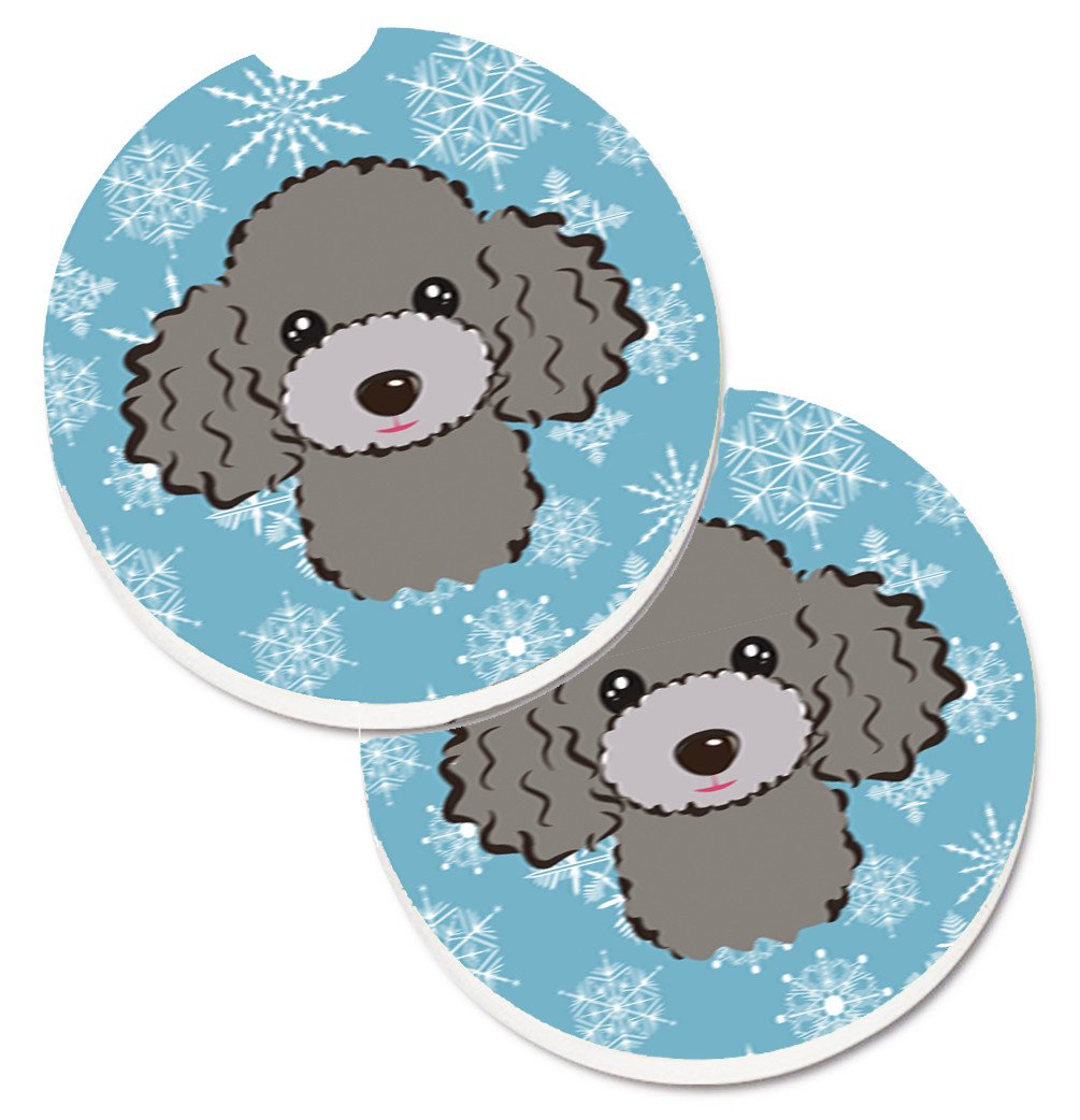 Snowflake Silver Gray Poodle Set of 2 Cup Holder Car Coasters BB1693CARC by Caroline&#39;s Treasures