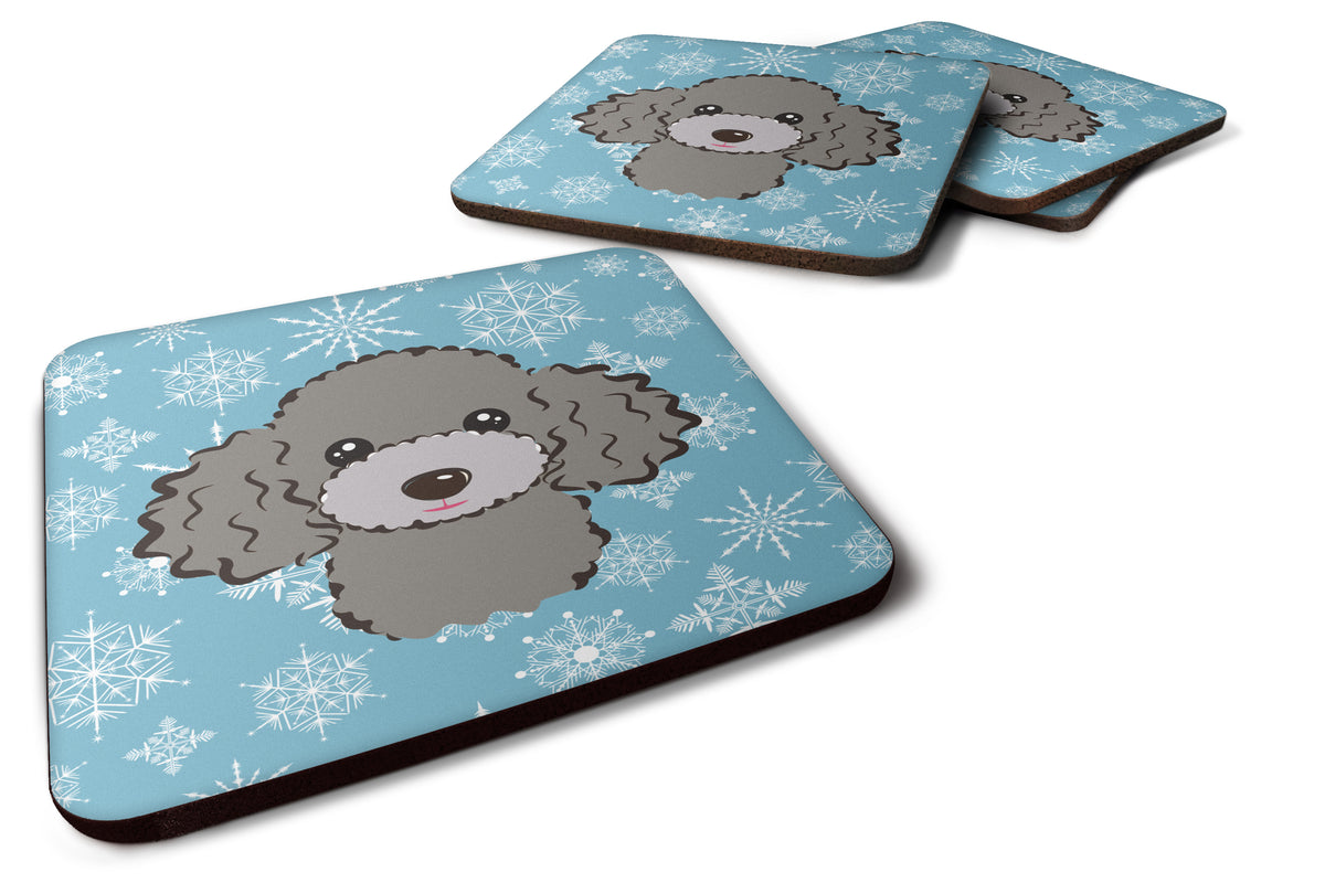 Set of 4 Snowflake Silver Gray Poodle Foam Coasters BB1693FC - the-store.com