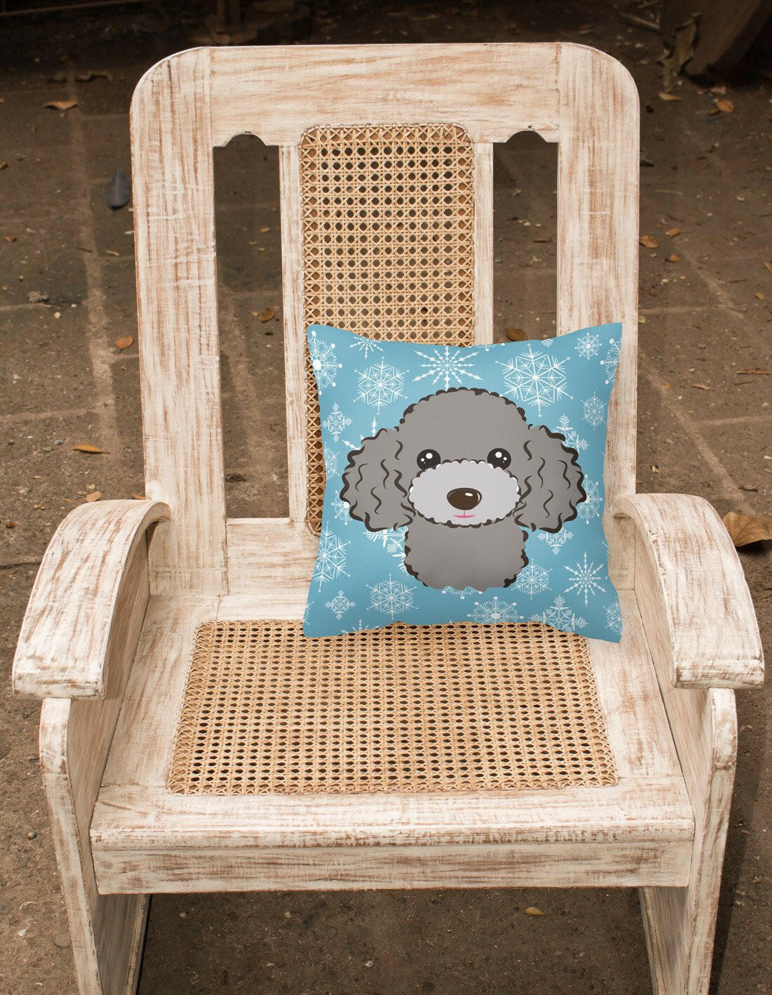 Snowflake Silver Gray Poodle Fabric Decorative Pillow BB1693PW1414 - the-store.com