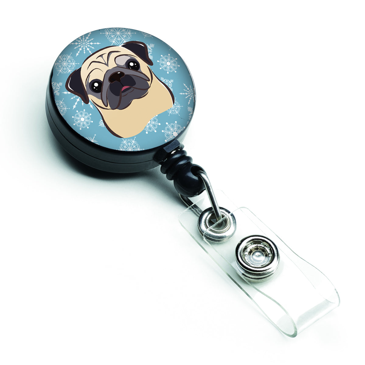 Snowflake Fawn Pug Retractable Badge Reel BB1696BR