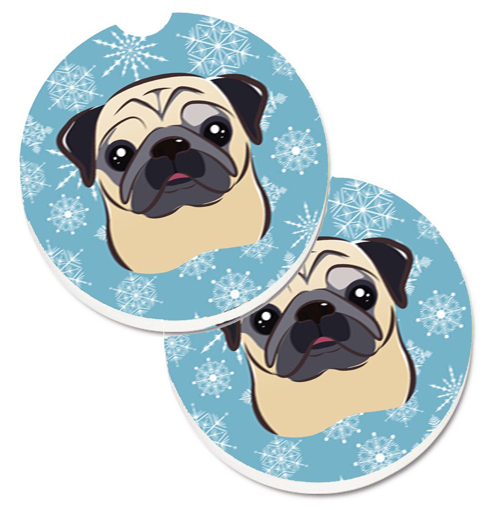 Snowflake Fawn Pug Set of 2 Cup Holder Car Coasters BB1696CARC by Caroline&#39;s Treasures