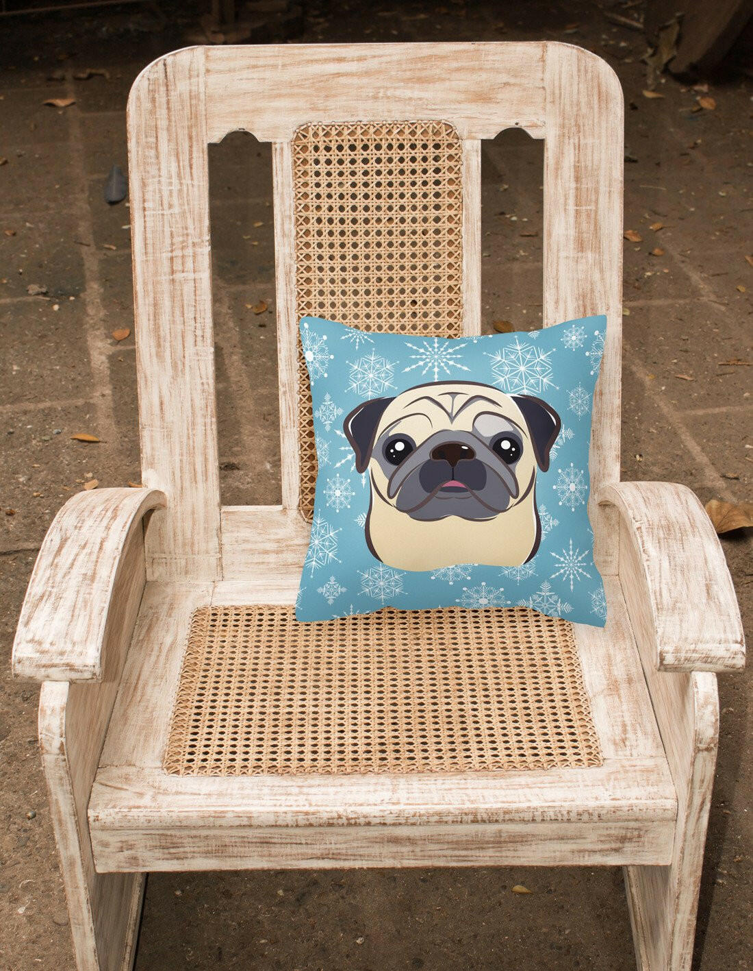 Snowflake Fawn Pug Fabric Decorative Pillow BB1696PW1414 - the-store.com