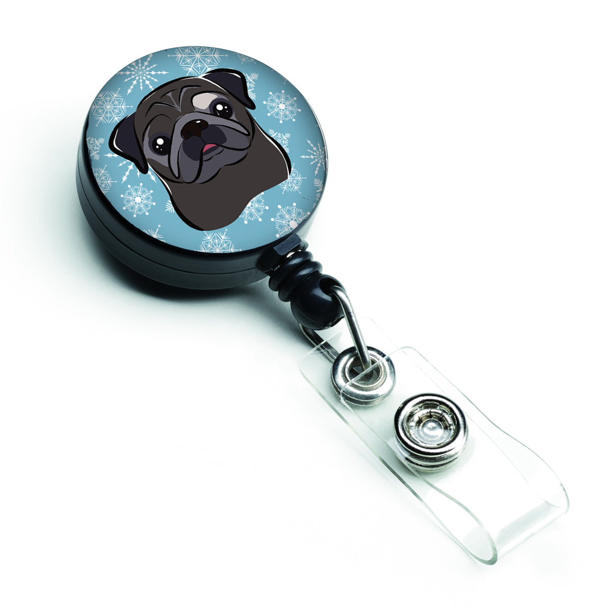 Snowflake Black Pug Retractable Badge Reel BB1697BR