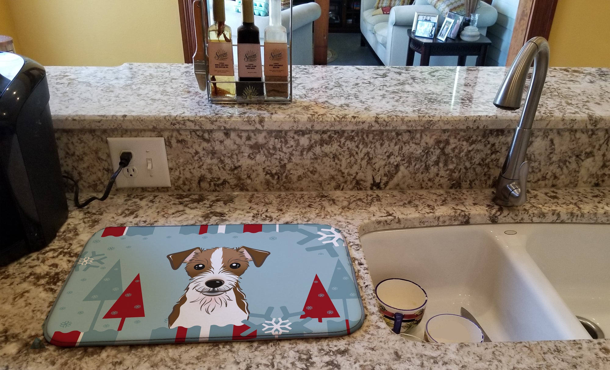 Winter Holiday Jack Russell Terrier Dish Drying Mat BB1698DDM  the-store.com.