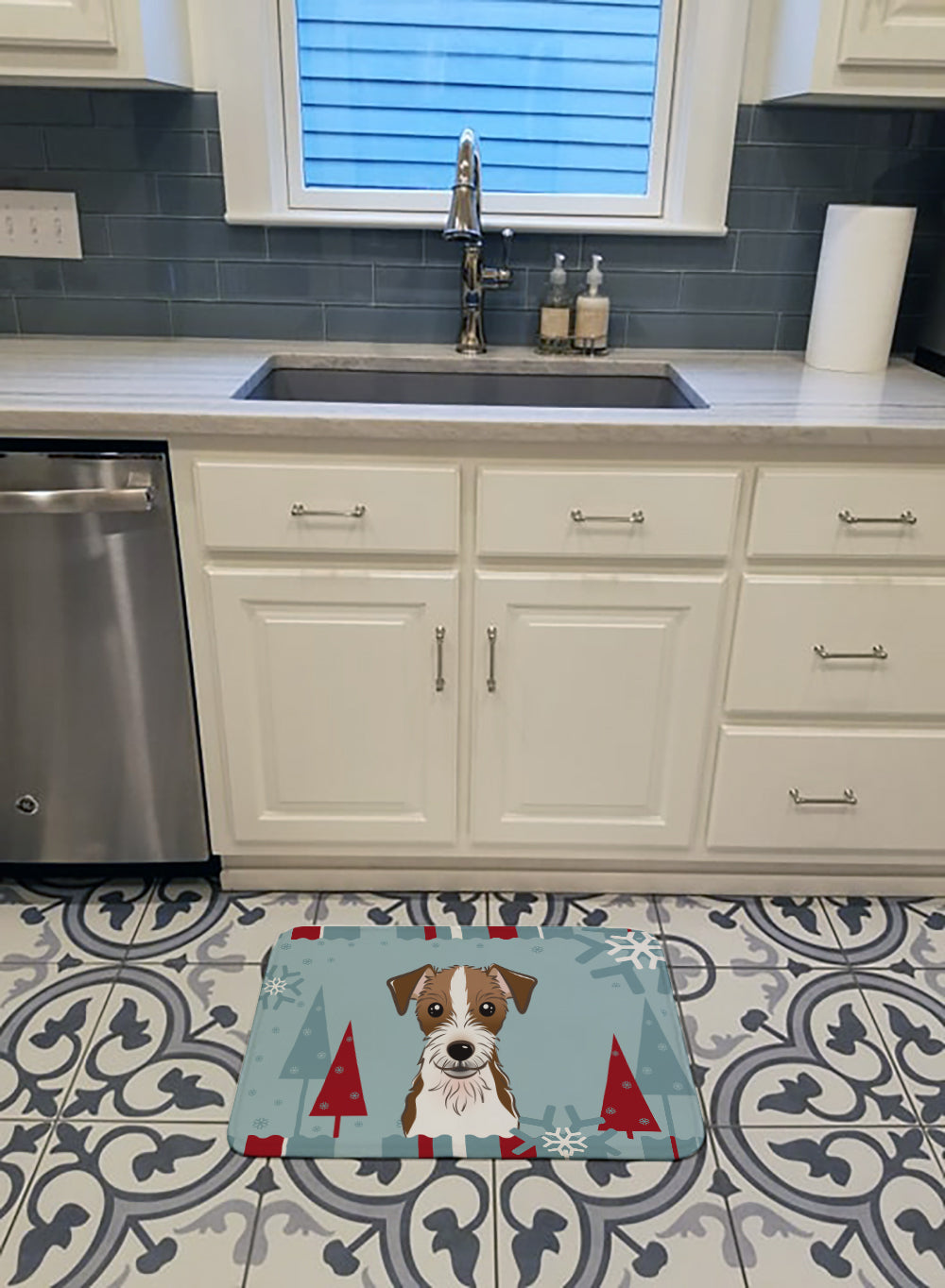 Winter Holiday Jack Russell Terrier Machine Washable Memory Foam Mat BB1698RUG - the-store.com