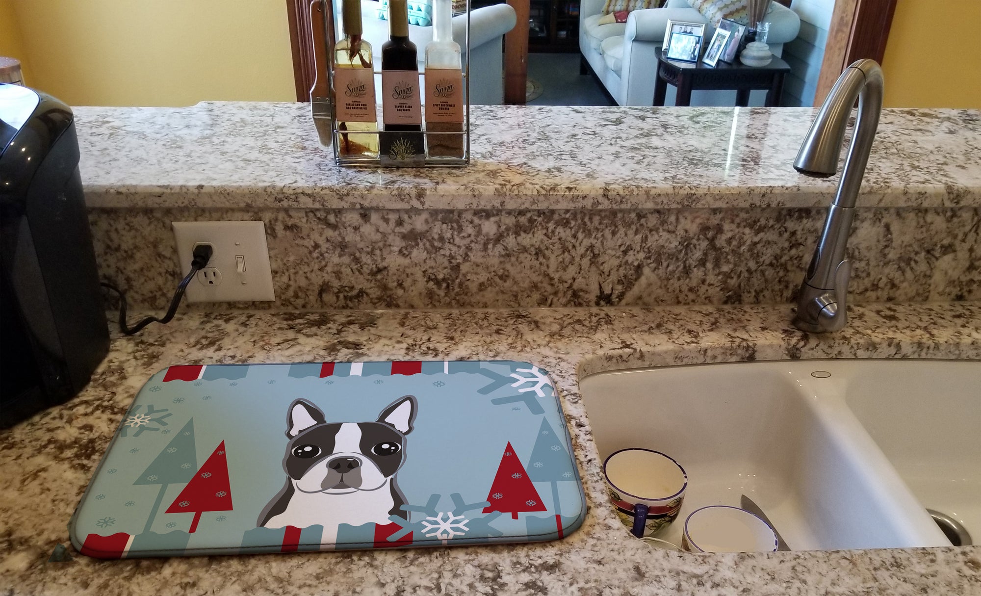 Winter Holiday Boston Terrier Dish Drying Mat BB1699DDM  the-store.com.